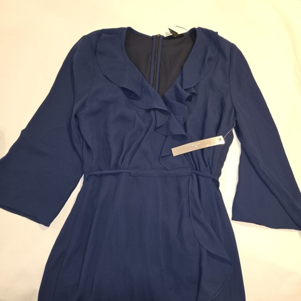 NWT AQUA Blue Chiffon Ruffle V-Neck Fun Flirty Casual to Cocktail Dress M - Picture 9 of 10